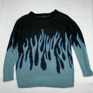 Rue21 Black and Blue Y2K Flame Sweater oversized Small